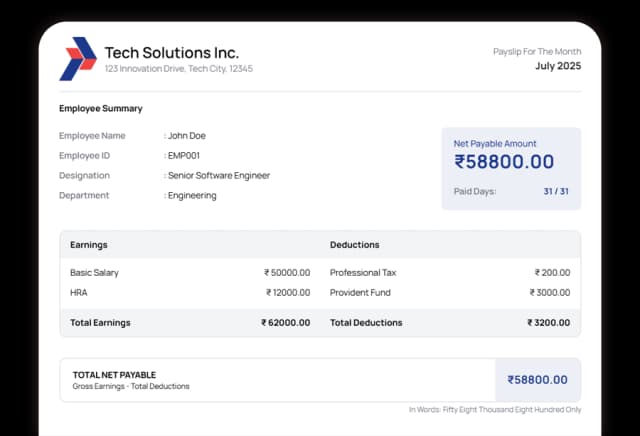 A preview of the payslip generator form on a mobile device.